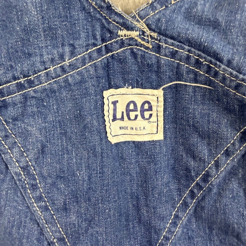 Vintage 70s Lee Denim Bib Overalls Mens 34x30 Blue Workwear Made in USA - Picture 7 of 9